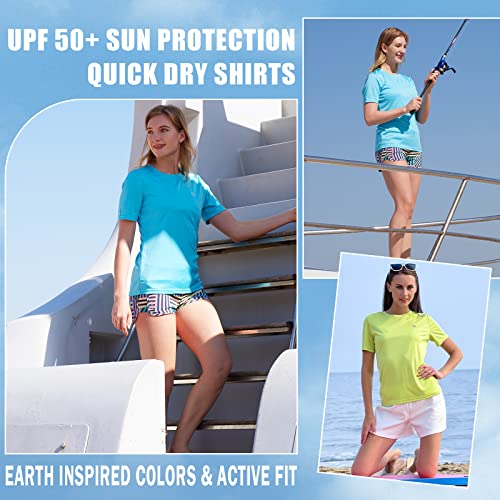 Naviskin Women's Quick Dry Rash Guard Shirts Upf 50+ Sun Protection Short Sleeve Shirts Sea Blue Size L #TOP2