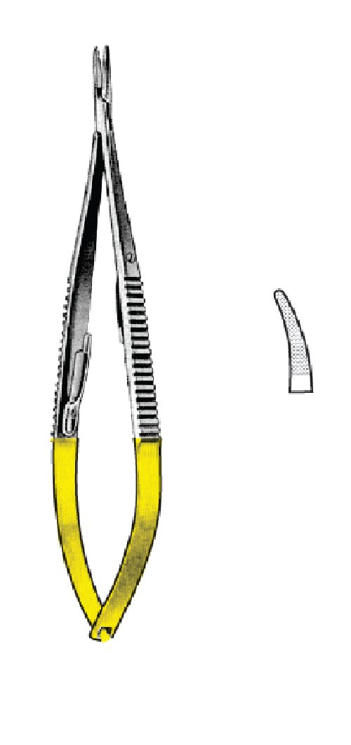 35 – 3224 Castroviejo Needle Holder, Curved, Serrated, 14 cm, TC