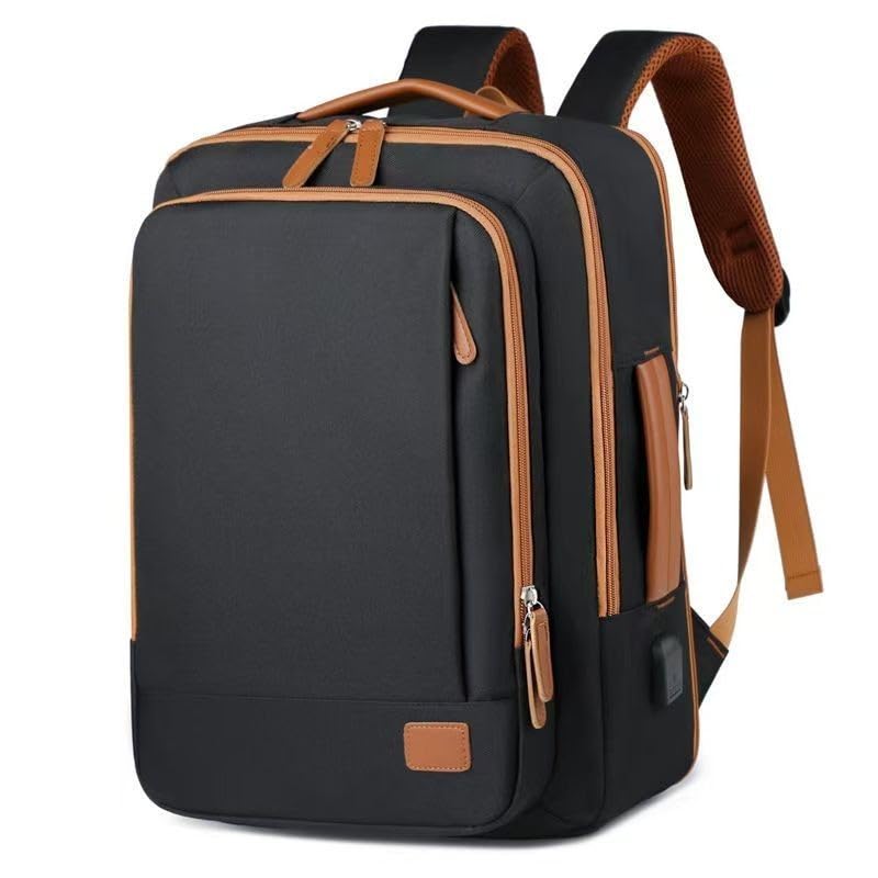 Mochila de Viagem Expansível 4 em 1 com USB, Mochila Impermeável de Grande Capacidade para Notebook 15.6 com Abertura 180° (001-Preto)