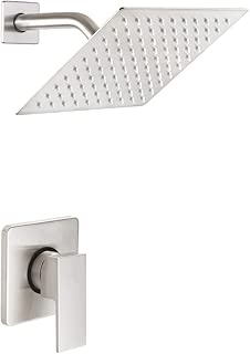 POP Single Function Shower Trim Kit with Rough-in Valve, Bathroom Rain Shower Set Bath Rainfall Shower Faucet System with Square Stainless Steel Metal Showerhead, Brushed Nickel - coolthings.us