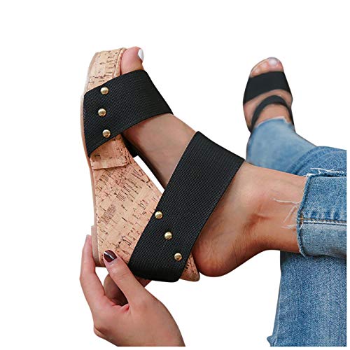 MUMEOMU Sandalen mit Keilabsatz Damen High Heels Sommer Wedge Peep Toe Plattform Pantoletten Anti-Rutsch-Sandalen mit Absatz legante Römersandalen Flip Flops Freizeit Schuhe Strandsandalen Cover