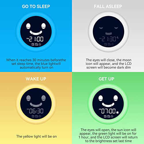 Sveglia Digitale per Bambini Wake-up Light Ricaricabile USB Cadrim Bambini Allarme Sveglia Comodino Sveglia Allenatore Sonno Orologio 2 Sveglie 3 Luminosità 5 Suonerie&Colori 8 Musica Funzione Snooze - Image 6