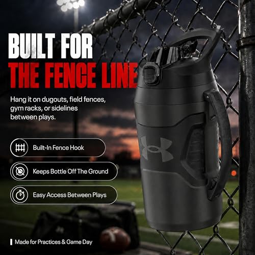 Image of Under Armour Insulated Water Bottle with Handle & Fence Hook, Half Gallon Sports Water Jug, Leak-Resistant & BPA-Free for Baseball, Football & Gym - Jet Grey /Black, 64oz