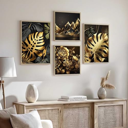 Image of kotart Aesthetic Modern Wall Decor Paintings with Frame for Home Decoration - Painting for Living Room Bedroom - Painting for Wall Decoration Set of 4 (Art 10, Big (13x17 or 13x13 inch))