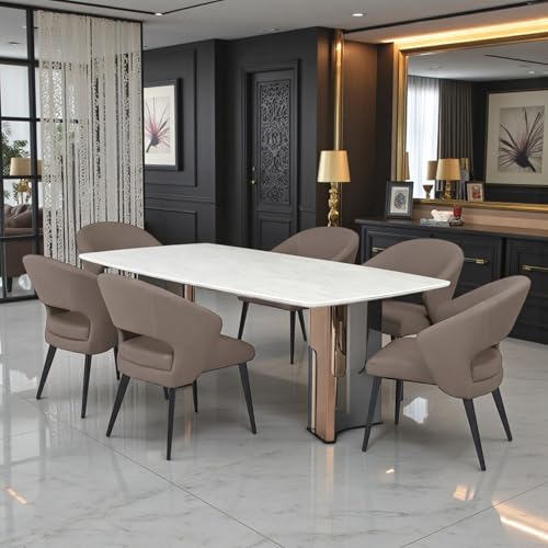 Image of The Attic Modernia 6 Seater Dining Set,Khakhi Beige,Titanium, Rose Gold & Cream,160Cms