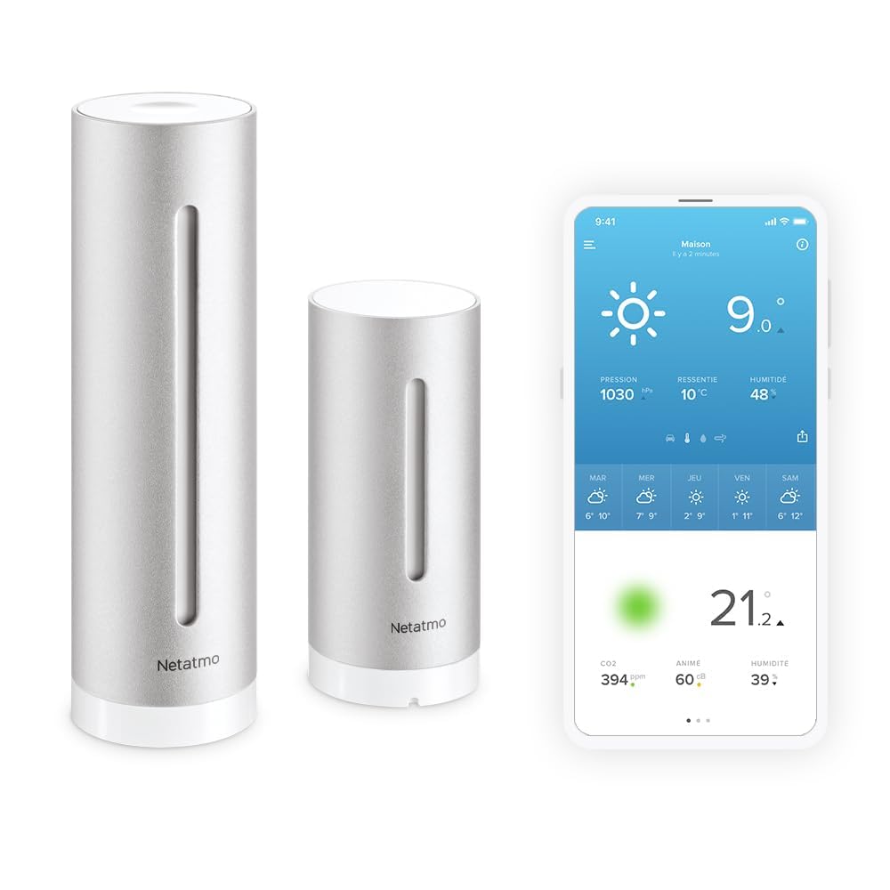 Netatmo Stazione meteo intelligente: WiFi, wireless, sensore interno ed esterno & Custodia protettiva funzionale per la stazione meteo intelligente