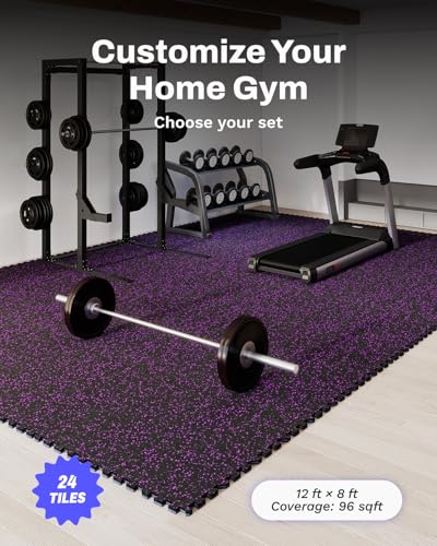 Image of AIRHOP 0.56in Thick 96 Sq Ft Exercise Equipment Mats, 24 Tiles Upgraded Rubber Top with High Density EVA Foam, Large Interlocking Puzzle Gym Flooring for Home Gym, Heavy Weight Workout, 24 x 24in