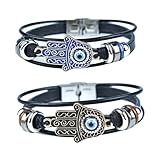 Design unique : le bracelet en cuir 2 pièces Fatima Hands dispose d'un design complexe et créatif incarnant la signification culturelle et l'esthétique élégante pour un accessoire parfait.