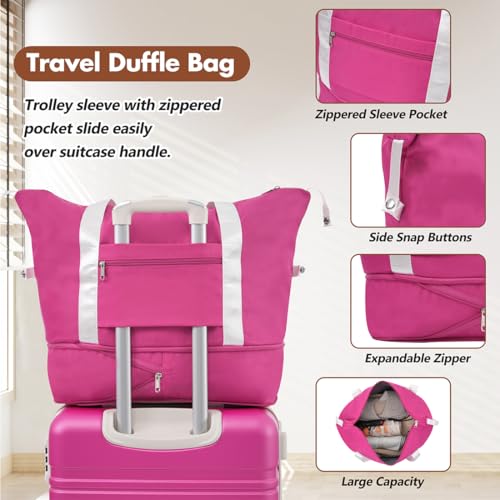 Anwick Hard Shell Carry on Luggage Sets with Bags，Lightweight Suitcase Double Spinner Wheels with TSA Lock，Single Vintage Travel Luggage 24 IN (Pink)3