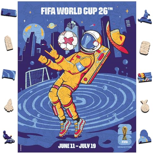 Image of FIFA World Cup 2026 City Puzzle Houston City Poster - Wooden Puzzle for Adult, 200 Pieces Unique Shape Puzzle, 5MM Thick, Creative Collectible Gift for Fans, Officially Licensed Product, 9.3x11.8''