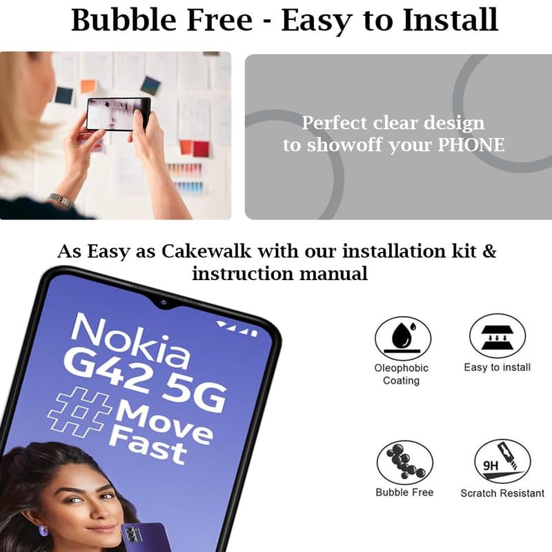 Image of Tempered Glass Screen Protector for Nokia G42 5G with Easy Installation kit