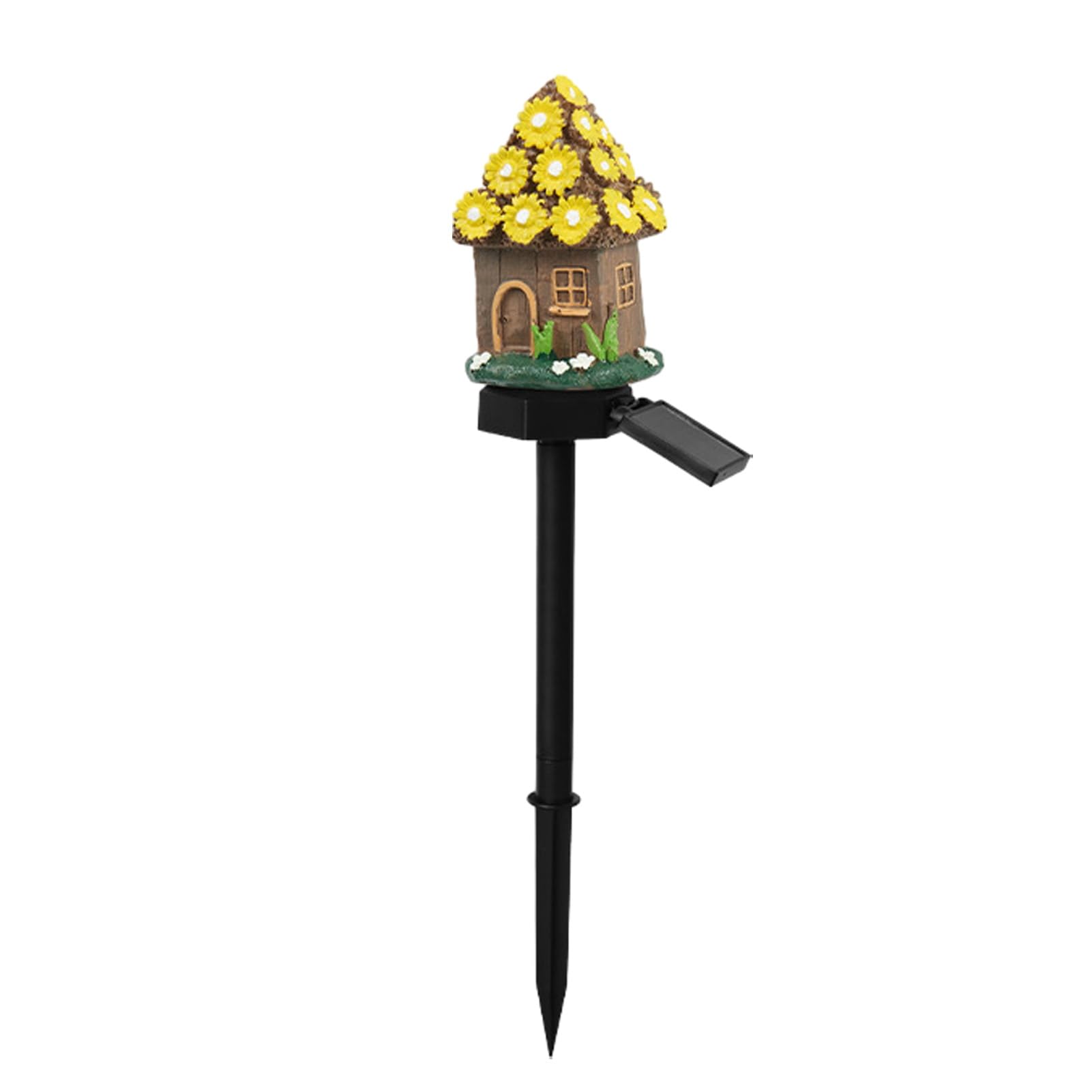 FrolicFit Solar Garden Ornaments Lights, Mushroom Solar Lights, Mushroom House Statue, Fairy Cottage Garden Stake, Waterproof Outdoor Landscape for Yard Patio Lawn Pathway Yellow