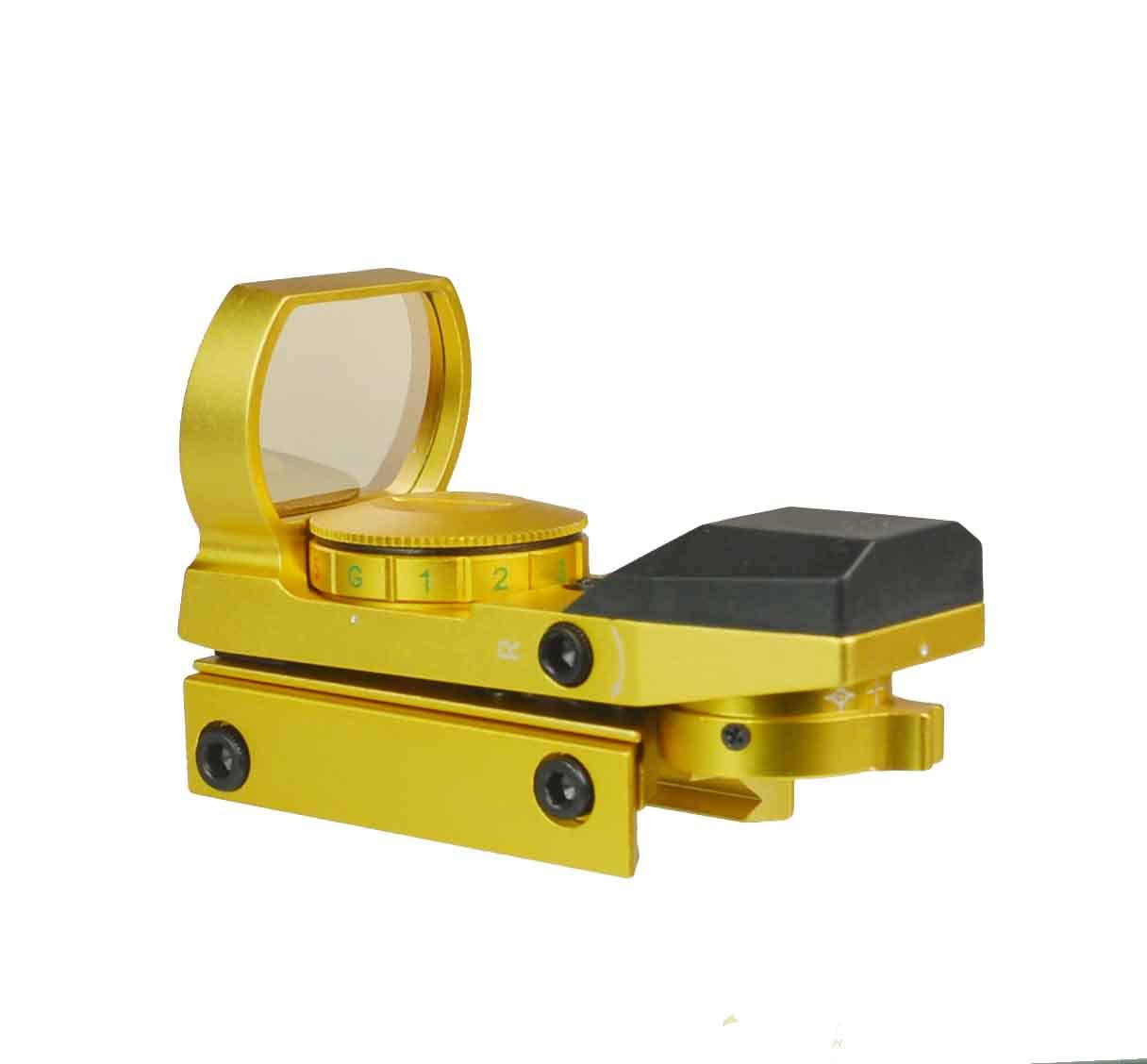 TWP Reflex Dot Sight Scope, Red and Green Illumination and 4 Reticles, Weaver Picatinny Rail Mount Aluminum Structure Anodized Gold