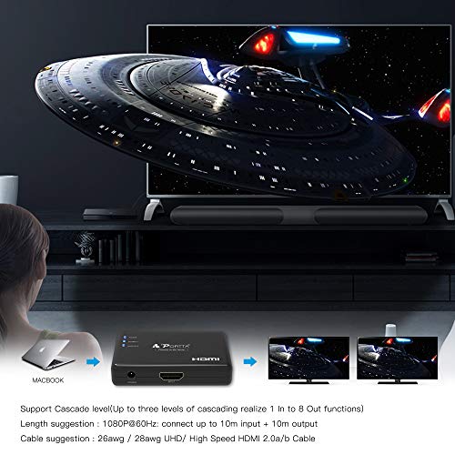 image for HDMI Splitter 1 in 2 Out 4K, PORTTA HDMI Amplifier Splitter 1x2 Dual D