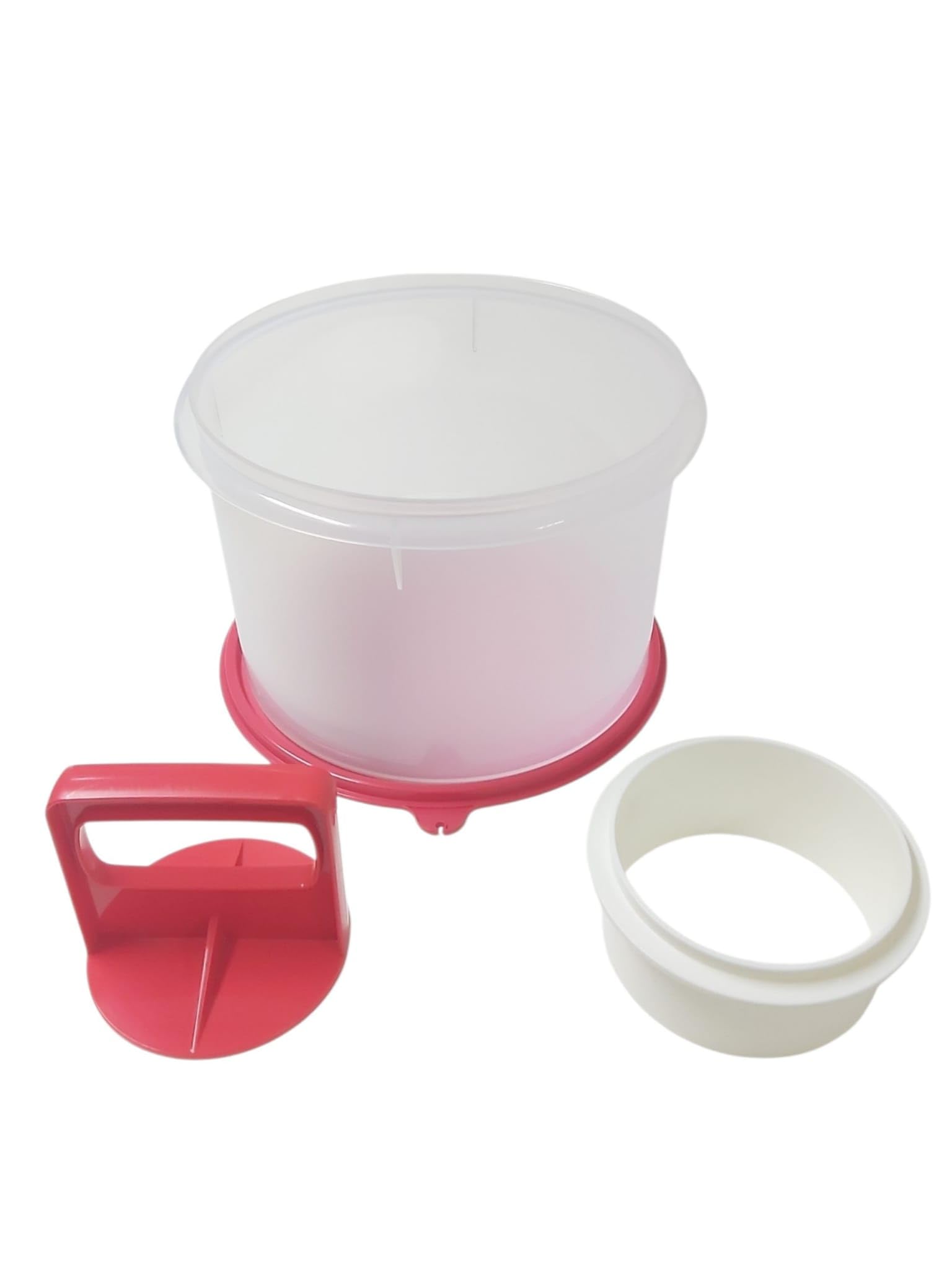 Tupperware Pressa per hamburger Pattie Former rosso trasparente + Signoraware Eidgenosse rotonda da 3,5 litri con coperchio da appendere, senza BPA, set da cucina, conservazione e congelatore