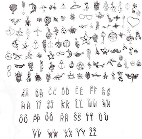 JZK 152 x Abalorios DIY accesorios mezclados de plata tibetana, colgantes metal antiguos para niños y adultos para hacer pulseras collares manualidades