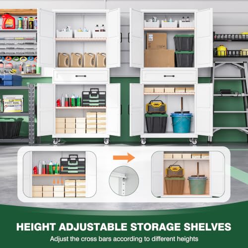 Image of Letaya Metal Garage Storage Cabinets with Wheels,White Rolling Tool Cabinet