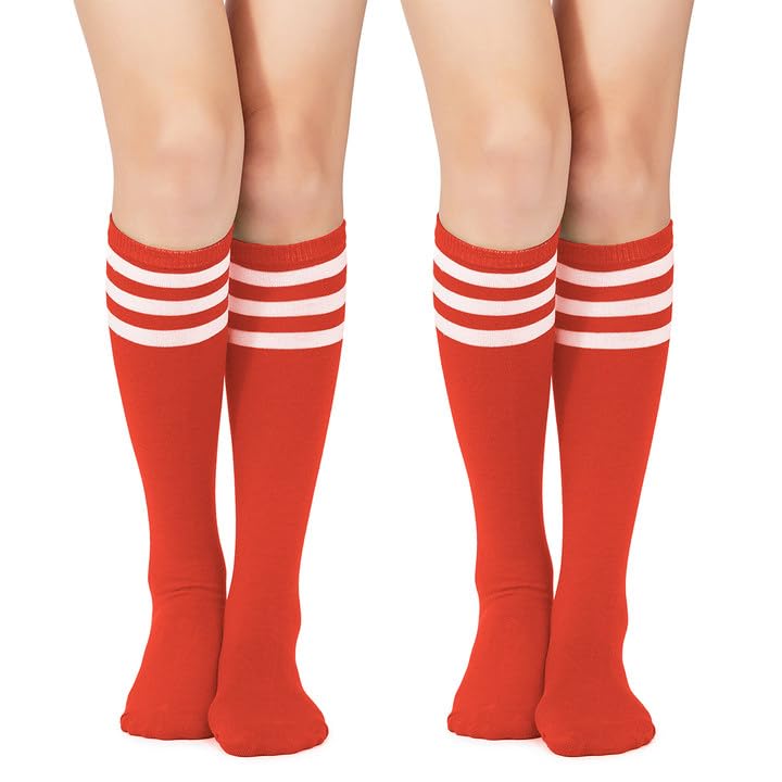 Knee High Socks Casual Striped Tube Socks Athletic Soccer Socks 2 Pack