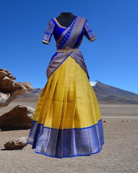 Image of ZITON Women's Indian Traditional Kanjivaram Silk Pure Weaving Lehenga Choli Along With Dupatta And Blouse Piece, Half Saree (Unstitched)