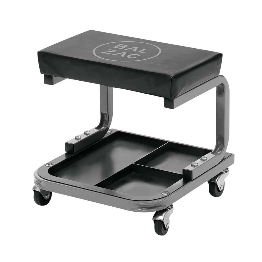 BALZAC Sgabello per Officina Seduta da Meccanico | Vassoio Portautensili Integrato | Sgabello da Officina con Ruote | Altezza Regolabile | Carico 135kg