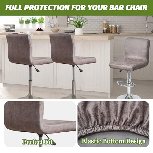 Image of FUANGUI Bar Stool Covers Set of 2, Faux Leather Looking Stretch Bar Stool Chair Cover Slipcovers, Counter Stool Bar Chair Covers for Kitchen Pub Dining Room Retro Style Home Deco- Light Grey