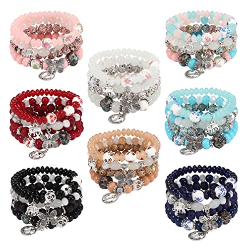 Twinfree Bohemian Bracelets for Women Stretch Multilayer Colorful Beads Bracelet with Charm Jewelry