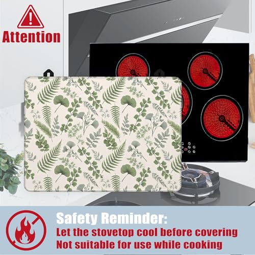 Image of Green Herb Leaves Glass Top Stove Cover Protector,Spring Botanical Leaf Heat Resistant Stove Top Cover, Large Size Range Covers for Electric Stove Countertop Mat, 28 x 20 Inch