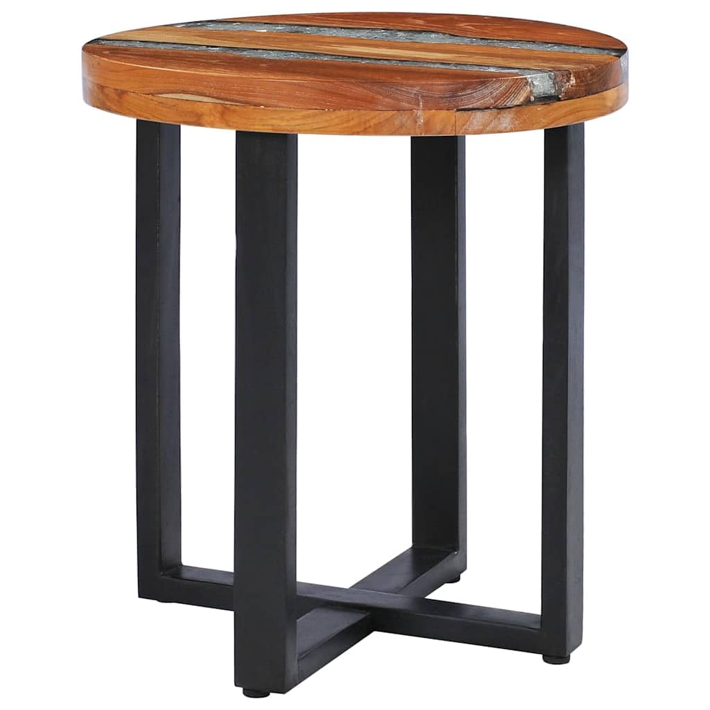Tavolino da salotto in legno di teak massiccio con poliresina e base in legno di mango, 40 x 45 cm, realizzato a mano, ripiano rotondo, versatile come tavolino in soggiorno, ufficio o salotto