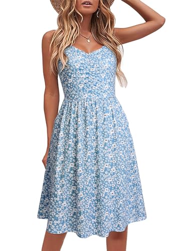 Image of YATHON Casual Dresses for Women Sleeveless Cotton Summer Beach Dress A Line Spaghetti Strap Sundresses with Pockets