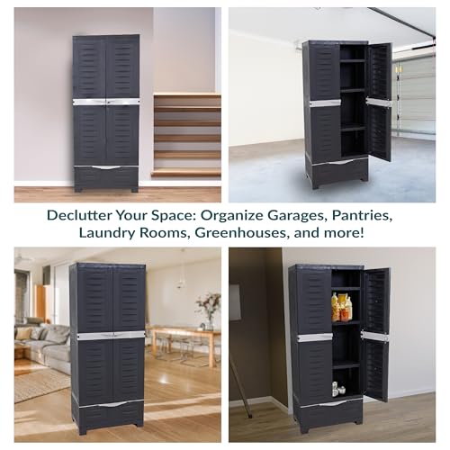 Image of Sunnydaze 57 inch Garage Storage Cabinet with Locking Doors & Shelves, Shadow