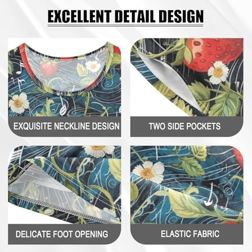 ALAZA Strawberries Music Notes Pajama Set Short Sleeve Sleepwear Soft Lounge Nightwear4