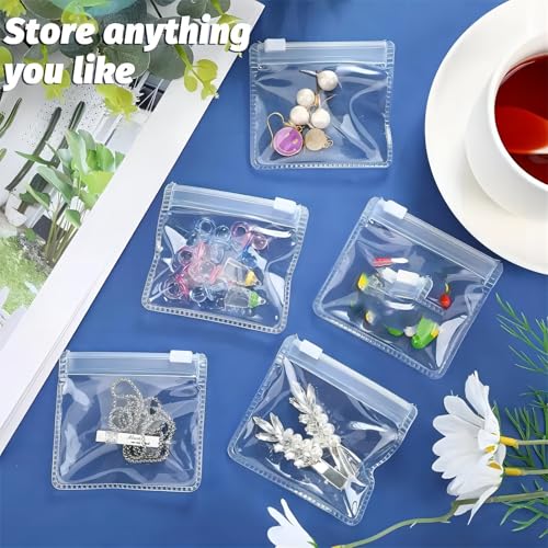 20PCS Storage Bags, Reusable Zipper Pouches for Jewelry, Small Items, 3.15x3.15in Travel Essentials Hand Washable, Portable Organizer Bags, Travel Organizer Zippered Storage Durable Plastic3