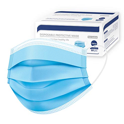 50pcs Disposable Face Mask, Facial Masks, Mouth Masks 3-Ply with Elastic Earloops, Breathable Non-woven Mouth Filter Covers for Home, Office, Outdoor