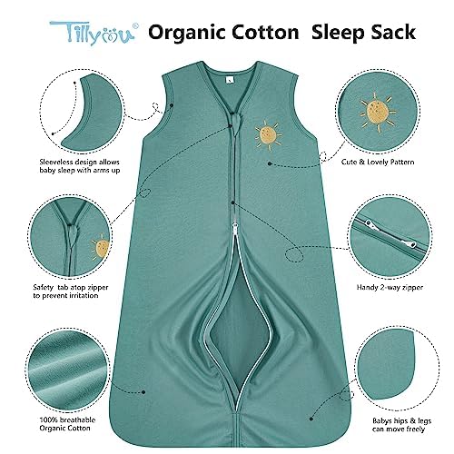 Miniatura 2 de TILLYOU Saco de dormir de algodón orgánico 0.5tog - Manta sin mangas para bebé, diseño suave y seguro para una experiencia de sueño acogedora,