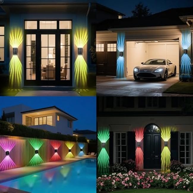Solar Wall Lights, Up and Down Lighting Outdoor Light Waterproof IP65, Solar Fence Light for Yard Garden Garage Pools Deck (2LED-Multi-Colored, 4PACK)