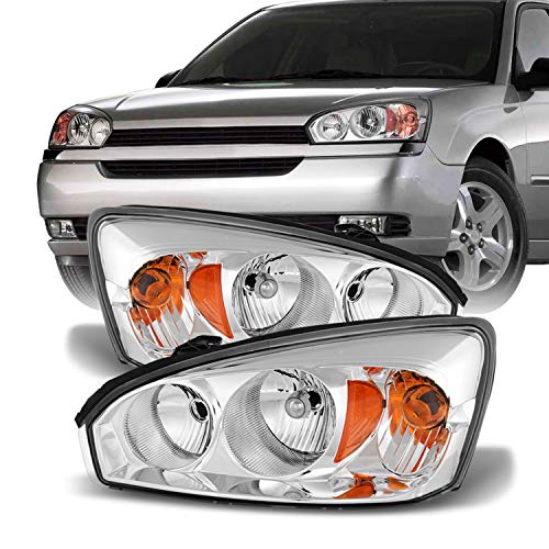 Fits 2004-2007 Chevy Malibu 2008 Malibu Classic LS/LT Model [Halogen Type] Chrome Headlight Pair Left+Right Headlamps