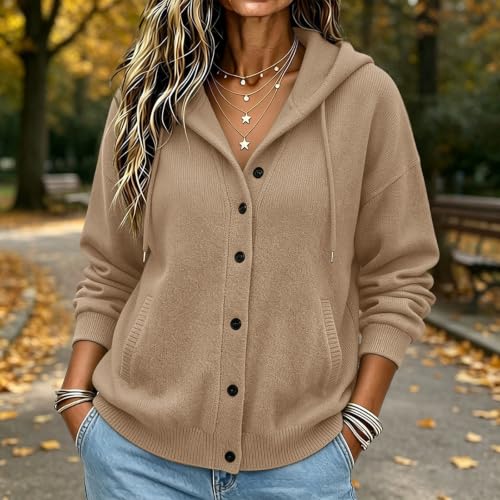 Hooded Cardigan for Women Button Up Long Sleeve Hoodie Sweaters with Pocket - image 2