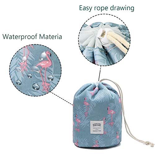 Barrel Makeup Bag Drawstring Travel Cosmetic bag for Women and Girls Portable Foldable Multifunction Toiletry Bucket Bags Round Organizer Storage Pocket Soft Collapsible (Type-3)