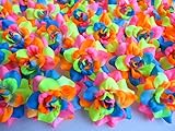 ICRAFY 100 Silk Light Rainbow Tone Roses Flower Head - 1.75' - Artificial Flowers Heads Fabric Floral Supplies Wholesale Lot for Wedding Flowers Accessories Make Bridal Hair Clips Headbands Dress