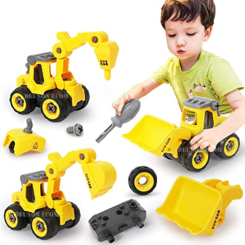 Image of DEUSON ECOM Unbreakable Construction Vehicles For Kids Pretend Play Toy Trucks Bulldozer Play Set Building Vehicles Set For Kids 3-14 Years Excavator Pack Of 4 (Diy 4Set)|Multicolor