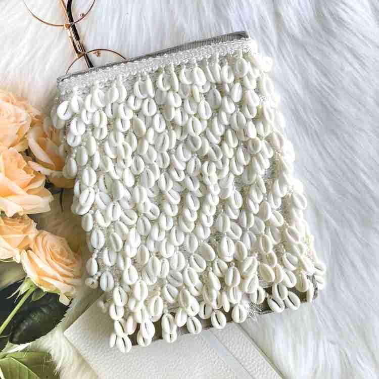 Lacesnmore Shell lace Artificial cowri Hanging Trim Beads latkan jhalar Blouse Sleeve Saree Pallu Tassle Ribbon Border Crafting matarial Embroidery kit lace (White, 4meter)