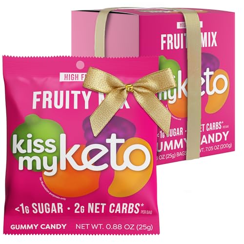 Kiss My Keto Sugar Free Gummies, Fruity Mix 8-Pack – Satisfy Cravings while Staying in Ketosis – High Fiber, 7g Net Carbs, Non-GMO, Vegan, & Gluten-Free – Low-Calorie Vegan Candy