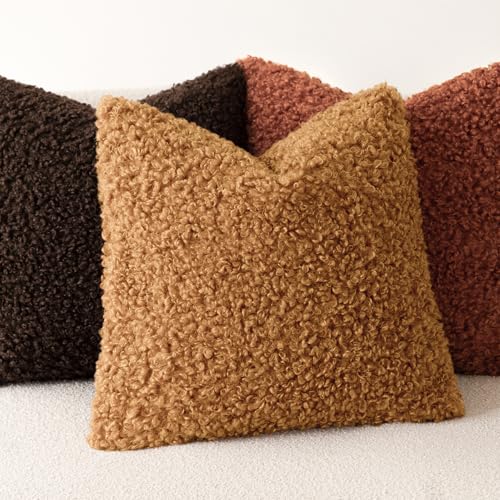 Image of Foindtower Set of 2 Curly Teddy Wool Pillow Covers Decorative Boucle Textured Lumbar Throw Pillow Faux Fur Sherpa Pillowcases Sheepskin Fuzzy Cushion Case for Sofa Bedroom Car 12 inchx20 inch Orange