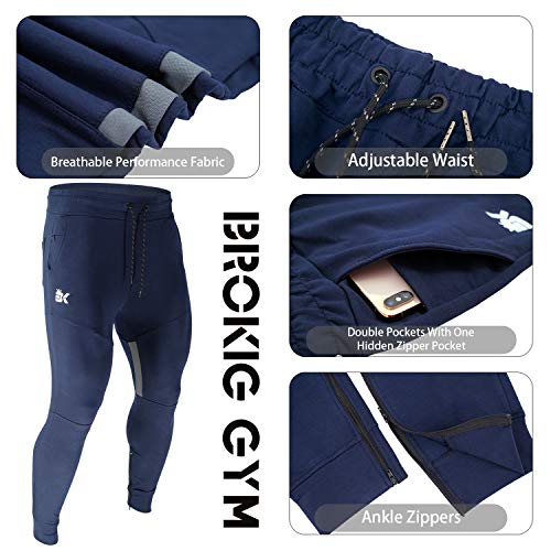 Brokig Mens Thigh Mesh Gym Jogger Pants, Men's Casual Silm Fit Workout Bodybuilding Sweatpants With Zipper Pockets (Navy,Xxl) #TOP5