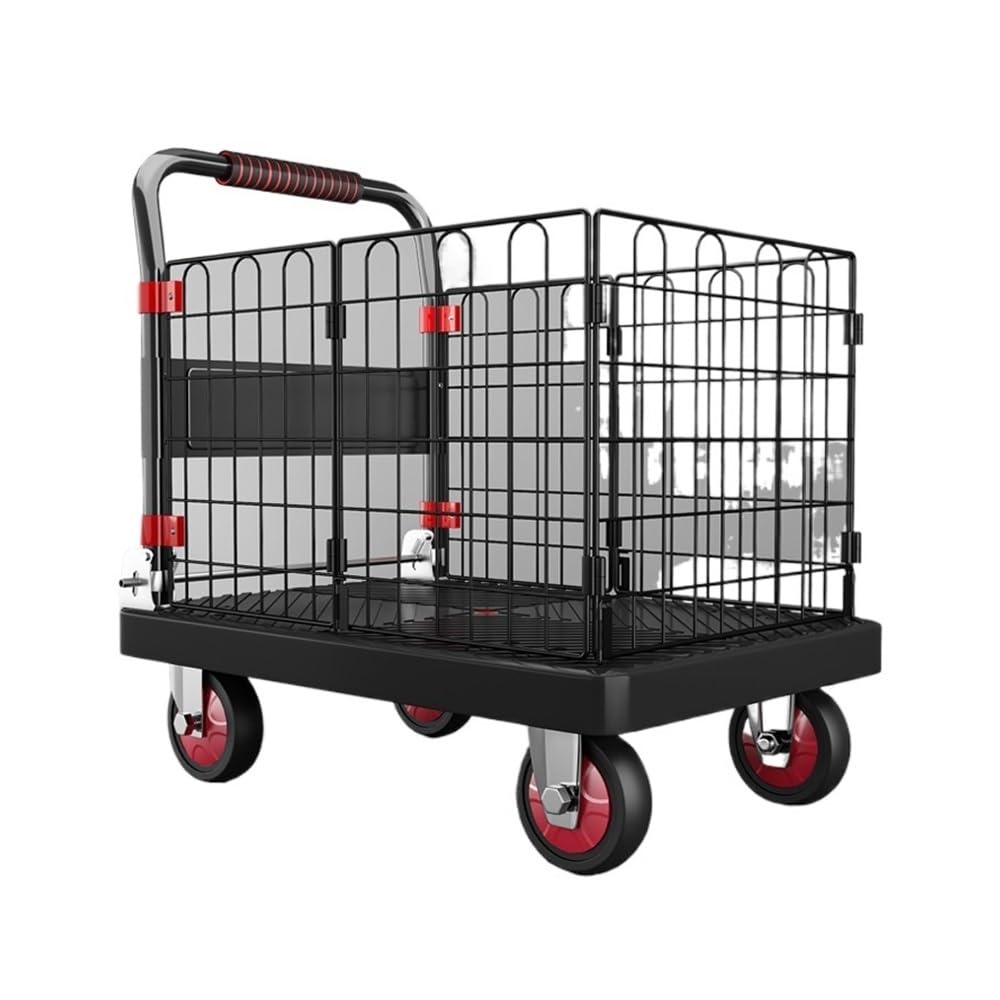 Handcart Folding Flatbed Wagon Cart 4-Wheel Utility Cart(90x60cm)