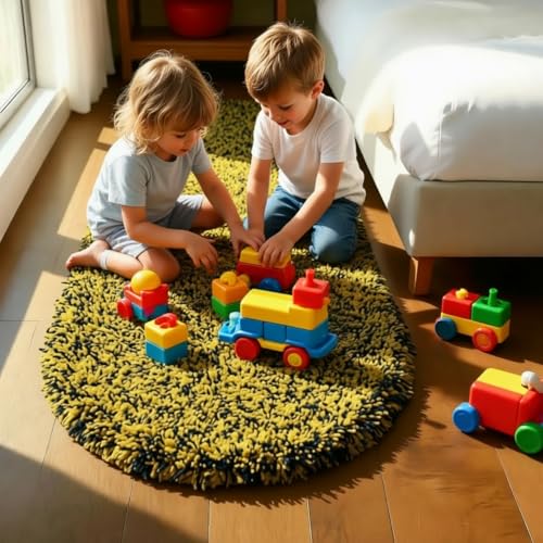 Image of Fluffy Silky Micro Fiber Polyster Carpet /Runner for Bedroom, Study Room, Playing Room, Guest Room ETC. 2x6 feet Feet, (Yellow and Black Mix)