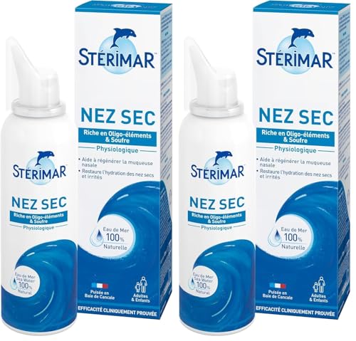 STÉRIMAR Nez Sec - Spray Nasal pour Nez Sec, Régénère & Restaure l'Hydratation de la muqueuse nasale, à l'Eau de Mer 100% Naturelle & Soufre, Formule Physiologique, 100 ml (Lot de 2)