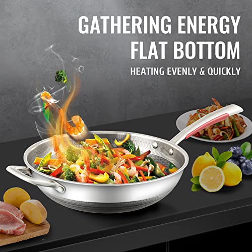 Potinv Hybrid Stainless Steel Wok With Stay Cool Handles 12.5 Inch,Dishwasher And Oven Safe, Works With Induction,Ceramic,Non-Stick, Electric,And Gas Cooktops #TOP7