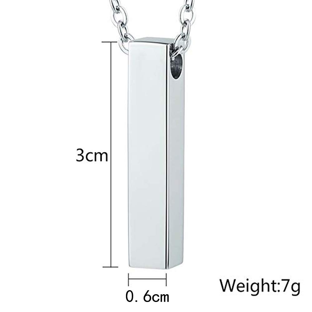 HQ Cremation Pendant Bar Rectangle Black Urn Pendant Necklace Pet Cat-Love Memorial Keepsake Birthstone Crystal Cremation Jewelry (Silver)