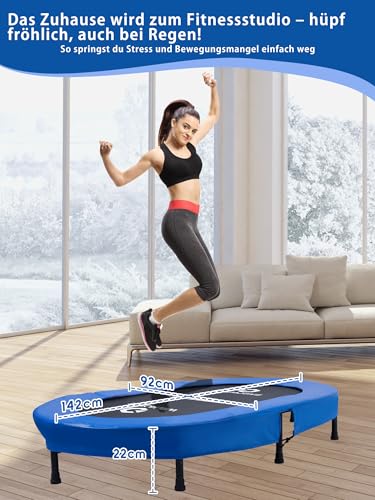 Welmotive Ovales Indoor Trampolin für 2 Personen geräuscharm belastbar bis 150kg Ideal für Kinder & Erwachsene Fitness Muskelaufbau Gewichtskontrolle Sicher mit 40 Federn Geschenkidee Dunkelblau